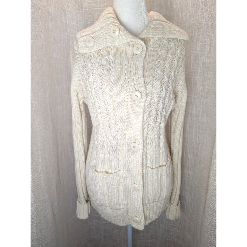 Vintage Cable Knit Cardigan Women's Cottage Sweater Size L